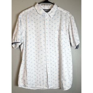 AIRWALK Men's Short Sleeve Button Down Shirt White Blue Pineapple XL 100% Cotton